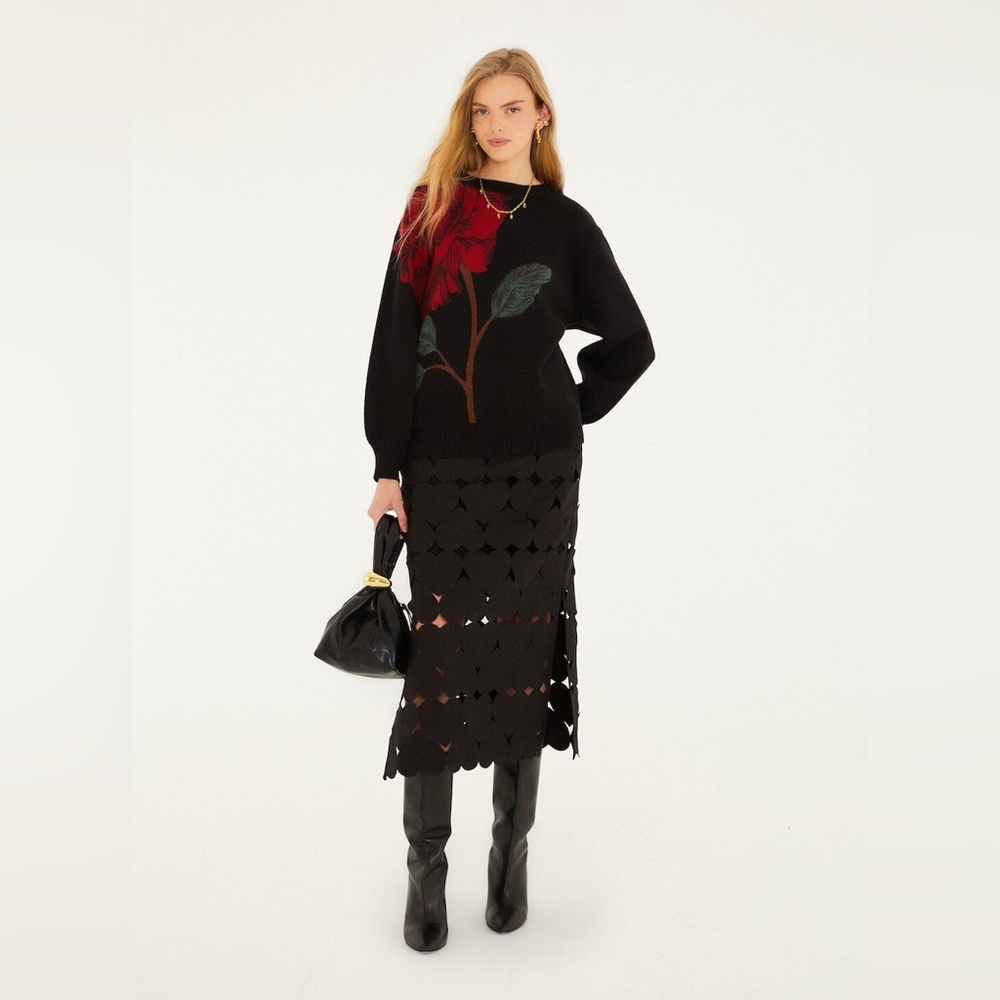 Farm Rio Black Hearts  Midi Skirt